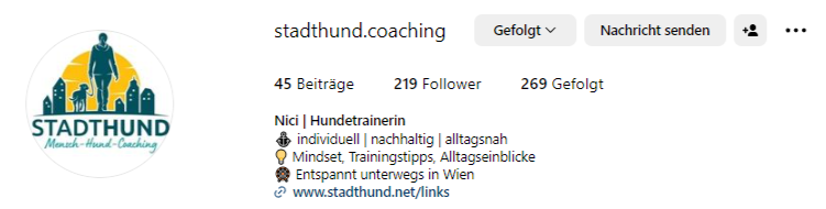 Instagram Profil von Stadthund | Mensch-Hund-Coaching in Wien